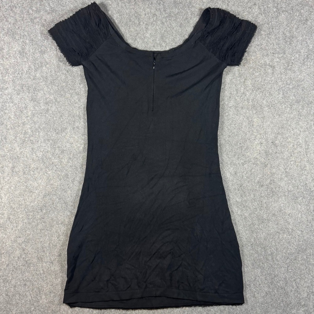 Rag & Bone Mini Dress Womens M Black Textured Fringe Sleeve Scoop Neck Zip Back